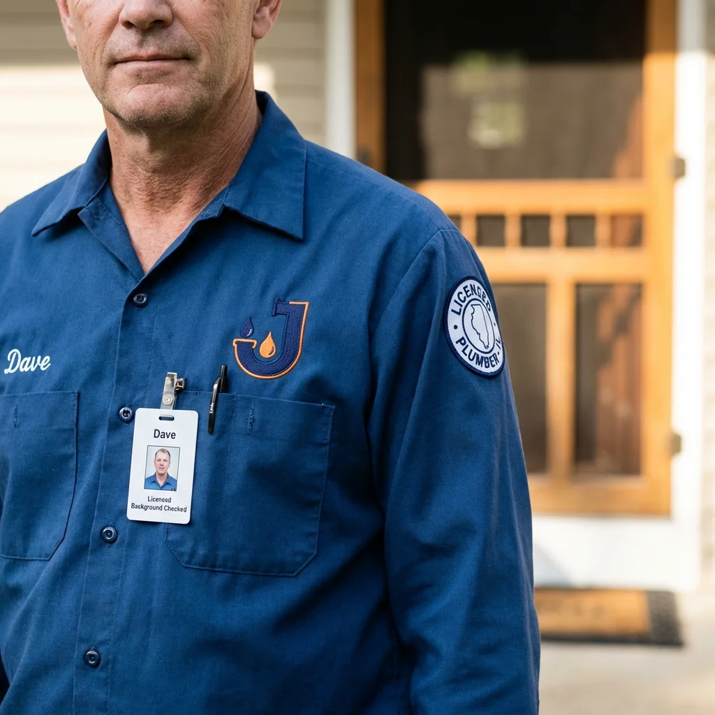 Licensed plumber showing ID badge in Veedersburg, IN